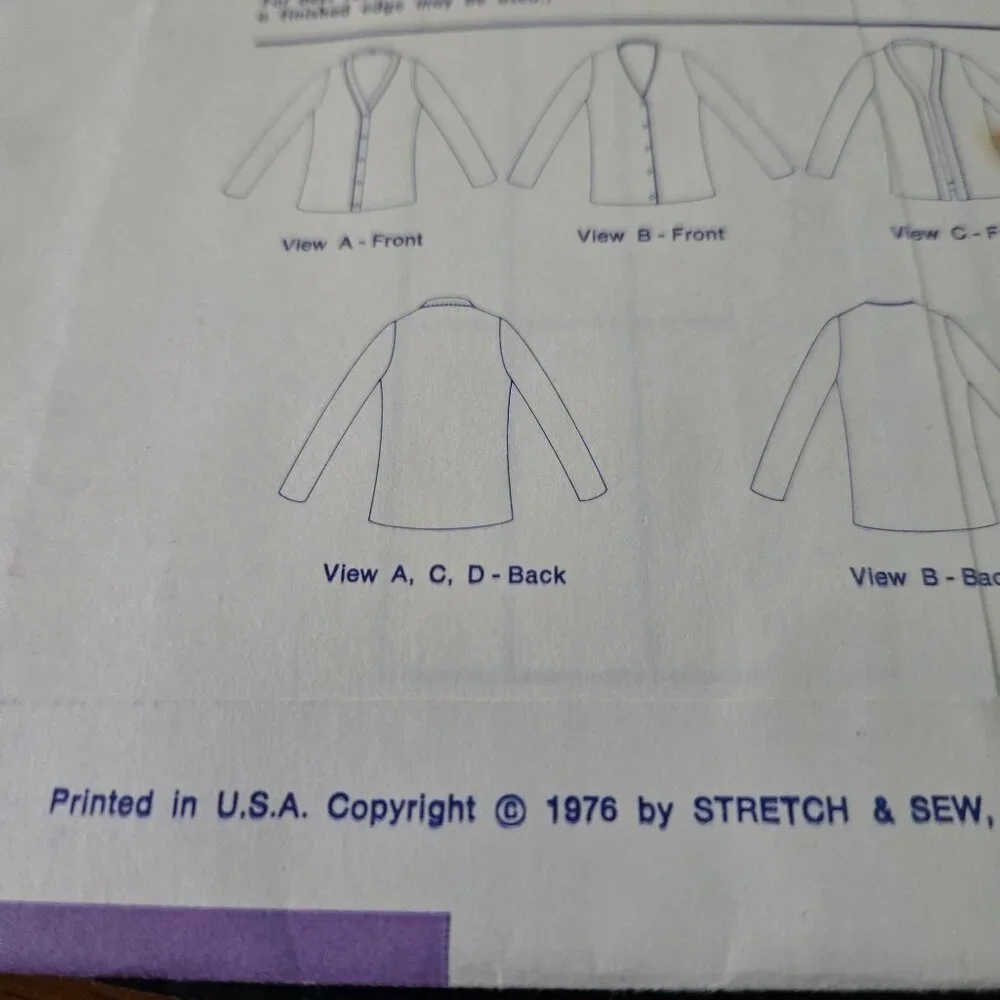 Stretch & Sew 615 sewing pattern Classic Cardigan Sweaters 70s UNCUT Vintage